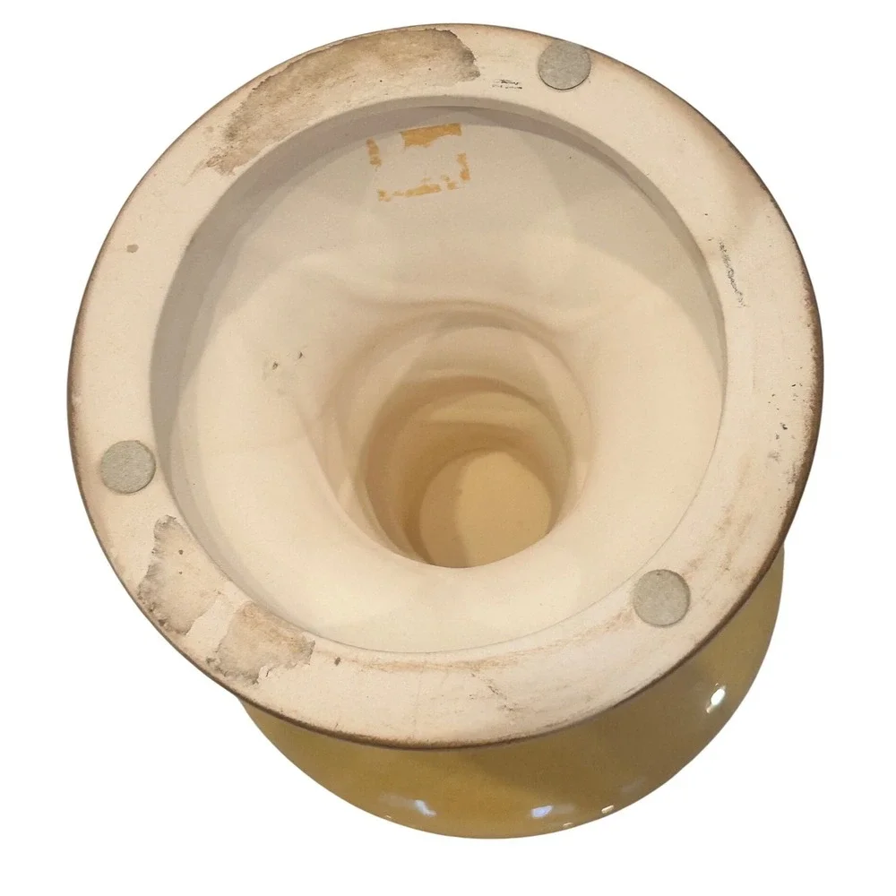 Yellow Ceramic Crackle Glaze Pillar Candle Holder Pedestal Stand 8.5in